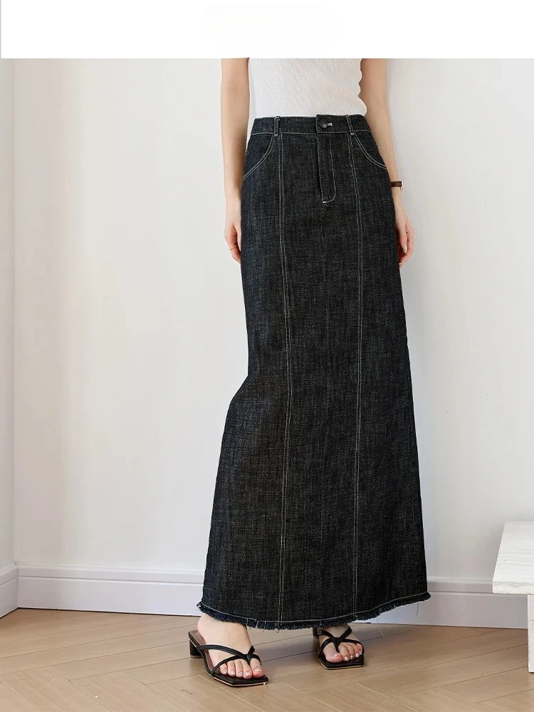

Miflame Women's Simple High Waist Long Versatile Casual Denim Skirt 2025 Summer Commuting A-line Chic Skirt Elegant Party Skirts