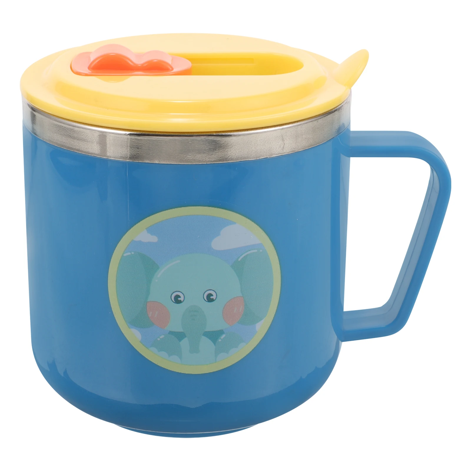 

Cartoon Straw Cup Double-Layer Stainless Steel Baby Use Toddler Water Cup Elephant Pattern Portable Lightweight Kids Drinking
