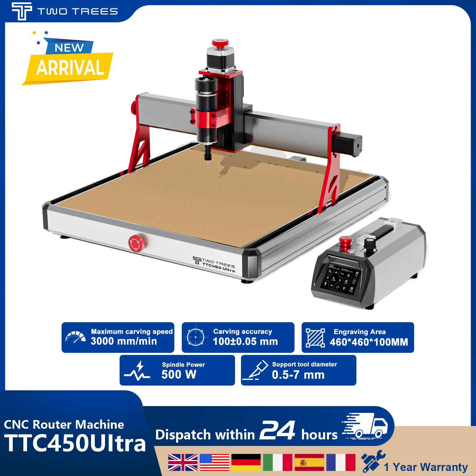 Twotrees TTC450Ultra 500W Spindle CNC Router 4-Axis CNC Machine Engraver CNC Household Metal Engraving and Cutting Machine