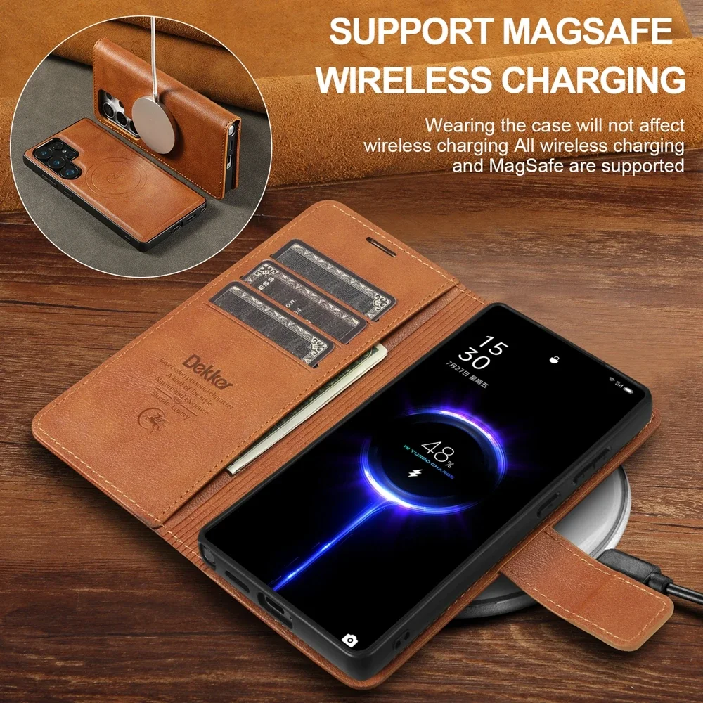 2-in-1 Magnetische Lederhülle für Samsung Galaxy S26 S25 Ultra S24 Plus S23 + S25Ultra Kabelloses Laden Kartenfach Handyhülle – Detail 6