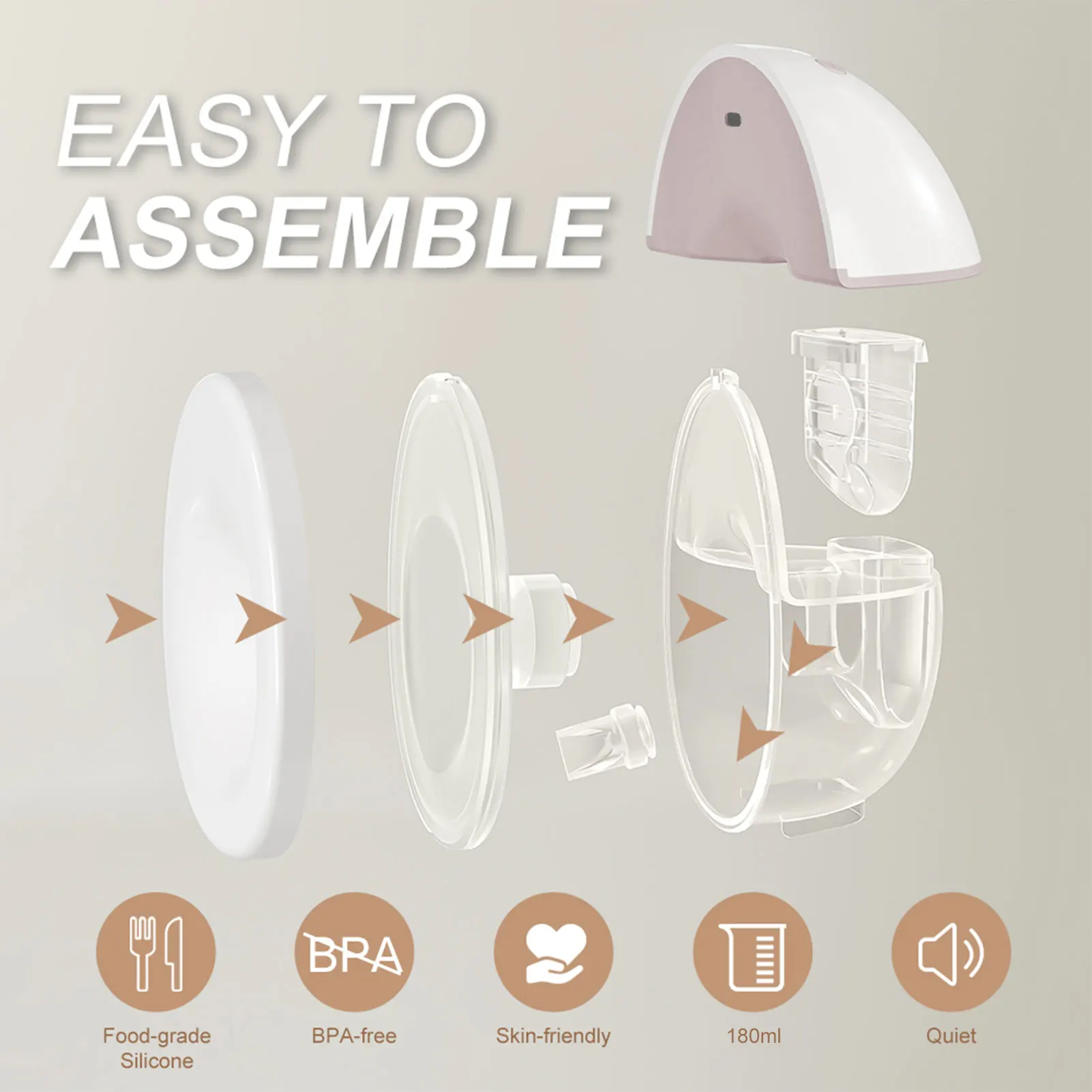 Tiralatte portatile Tiralatte elettrico indossabile con 3 modalità Espressione del latte elettrica efficiente 250 mmHg Forte aspirazione