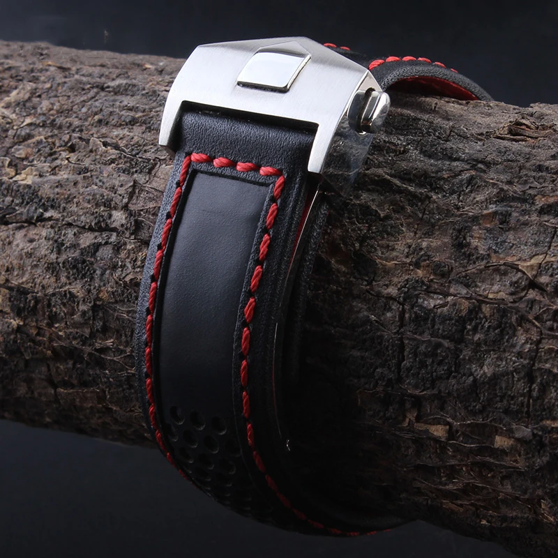 Cowhide Watch Strap 22mm Wristband For Tag Heuer Carrera diving Monaco F1 Fiyta Tissot Watch band Red stitches Leather bracelet