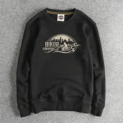 Autumn And Winter New American Retro Sweatshirts Motorcycle Printed Men's Fashion Washed Hoodies Casual High Quality Pullovers