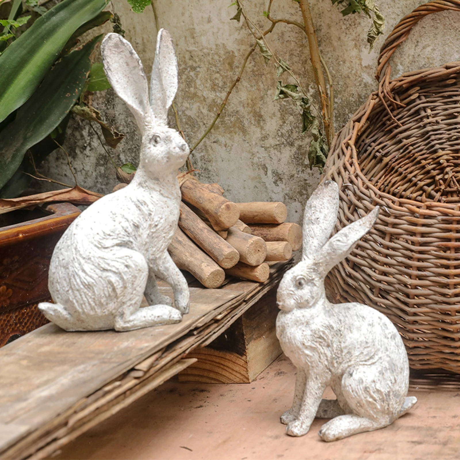 

1 Set Little White Rabbit Decoration Cute Gift Shooting Props Rural Resin Crafts Home Decor Simulation Fur Rabbit Ornaments