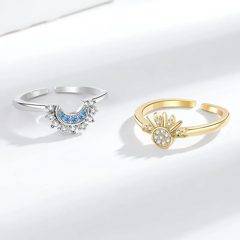 Couple's Sparkling Sun and Moon Adjustable Promise Rings