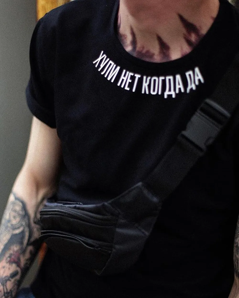 Male Fashion T-shirt Black Cotton Tee Shirt With Russian Inscriptions Summer Men\'s Simple Style Unisex Tee Top
