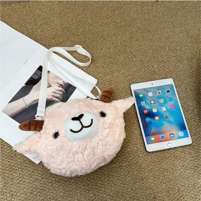 Kawaii-Tasche für Damen, Cartoon-Schaf-Plüsch-Umhängetasche, neue Crossbody-Tasche, kleine Handytasche, Bolsa Feminina – Detail 14