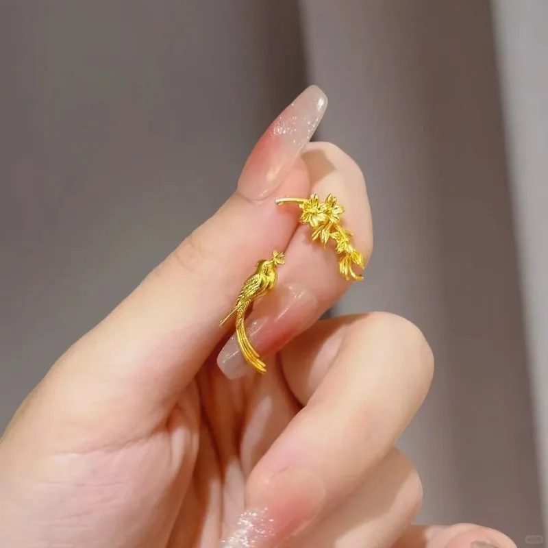 [حواجب سعيدة] أقراط ذهبية على الطراز الصيني الجديد على الطريقة القديمة أقراط نسائية فاخرة وخفيفة الوزن بتصميم Guochao متعددة الاستخدامات