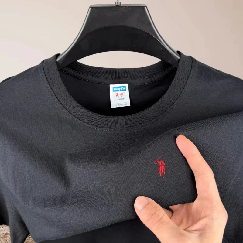 2026 Summer Men's 100% Pure Cotton Round Neck T-Shirt Pony Embroidery High Quality Short Sleeve Casual Sports Fashion Tops image 3