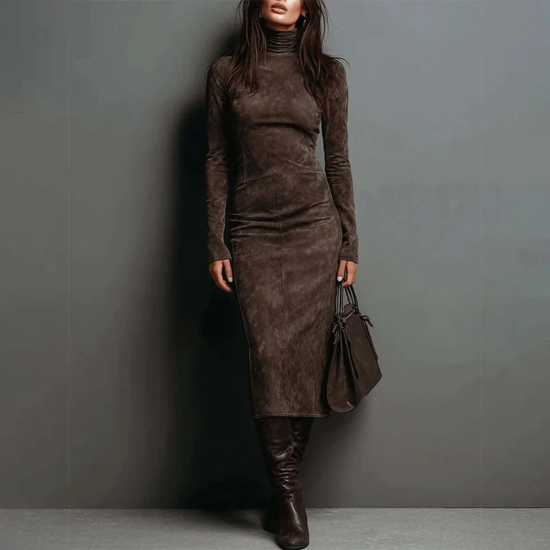 europe-americ-for-women-solid-long-sleeves-high-neck-maxi-dress-temperament-elegant-street-bodycon-hip-dresses
