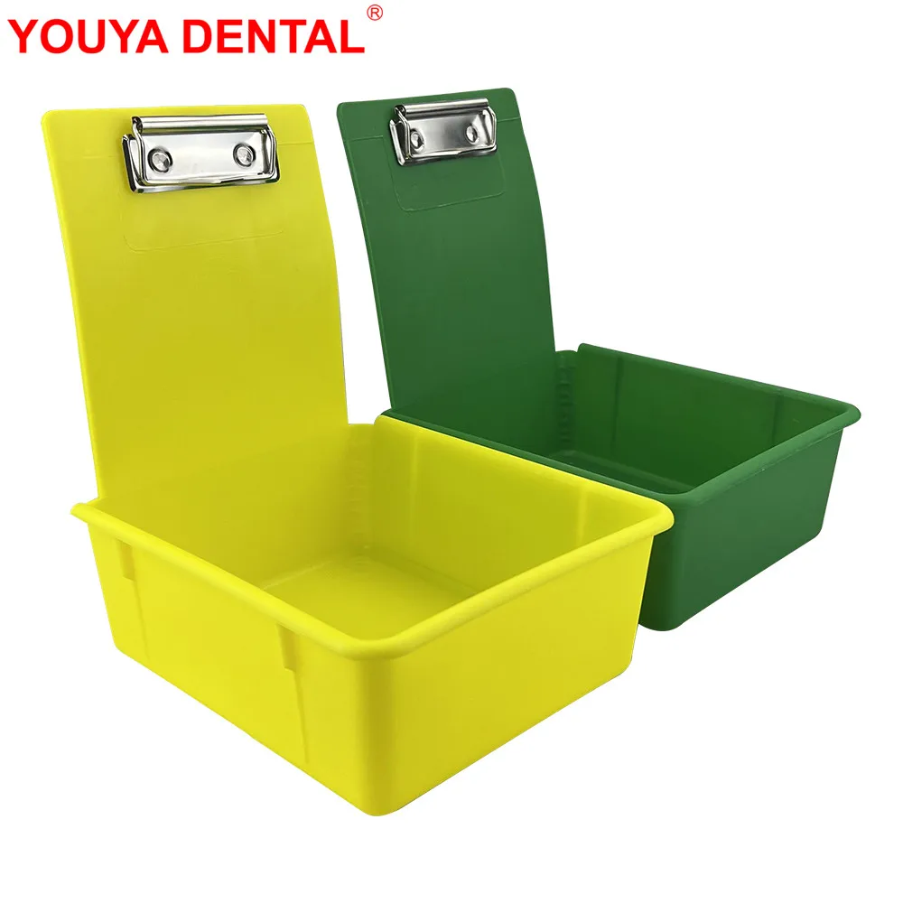 1pcs Dental Lab Storage Box Dentistry Mold Splitting Case Plastic Work Pans Tray Tools Turnover Container With Metal Clip Holder