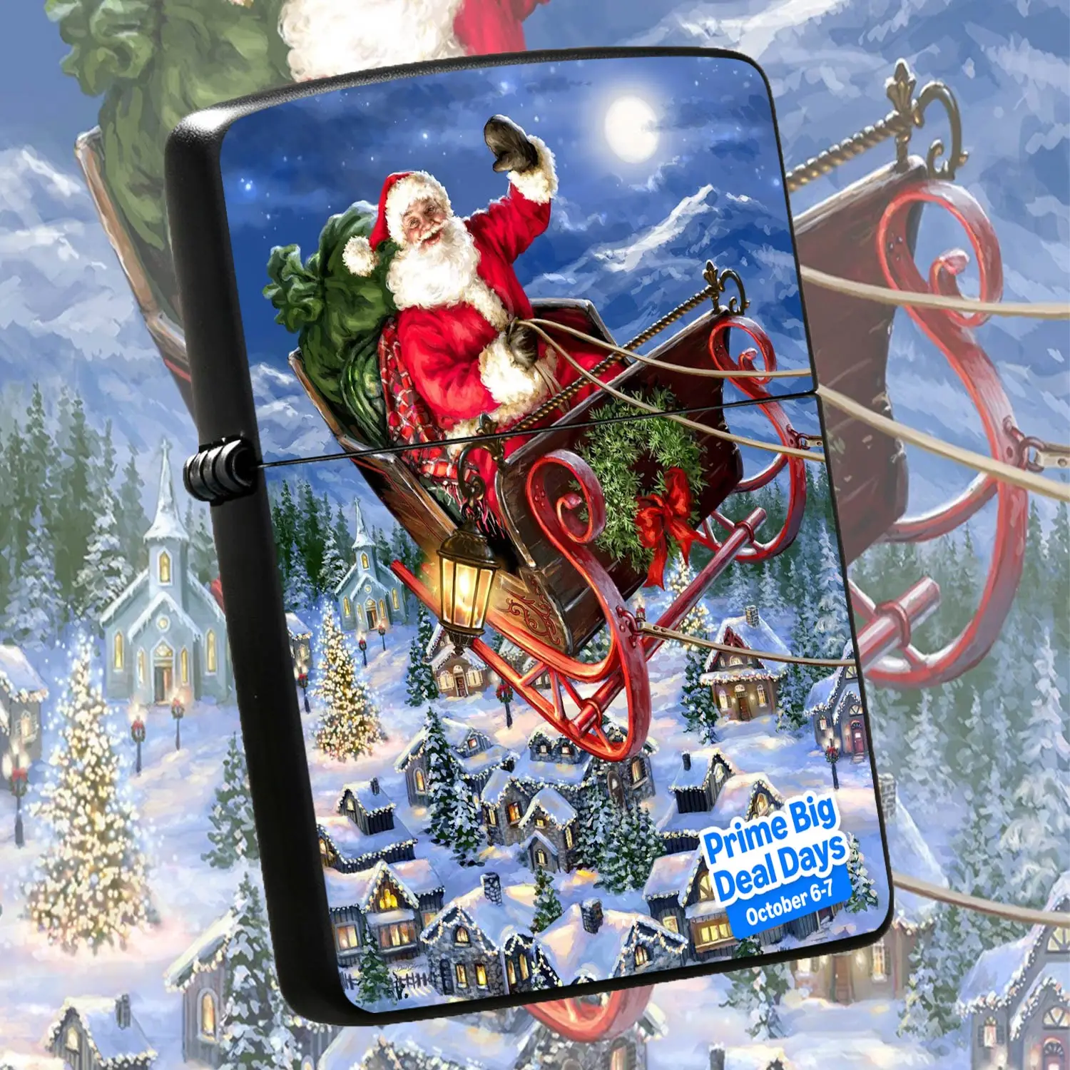 Christmassleigh Pattern Lighter Winter Snowy Village Scene Decorative Portable Ignition Tool For Holiday Home Outdoor Use Ideal For Gifting Lighting Candles Incense Daily Scenarios Festive Prime Big Deal  A Humorous And Interesting Lighter