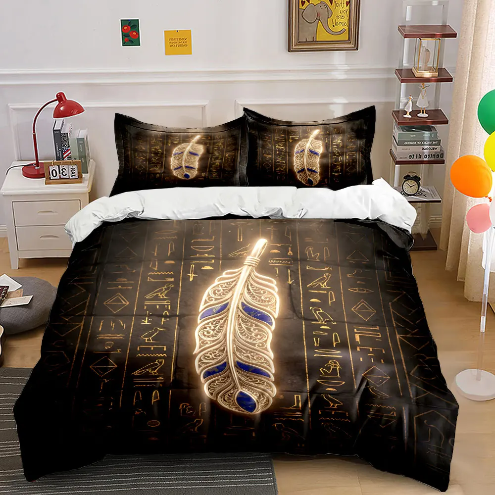 Golden feather with blue gemstones Bedding Set for Kids Luxury Gift 3pcs Digital Print Comforter Set Soft Comfortable Breathable