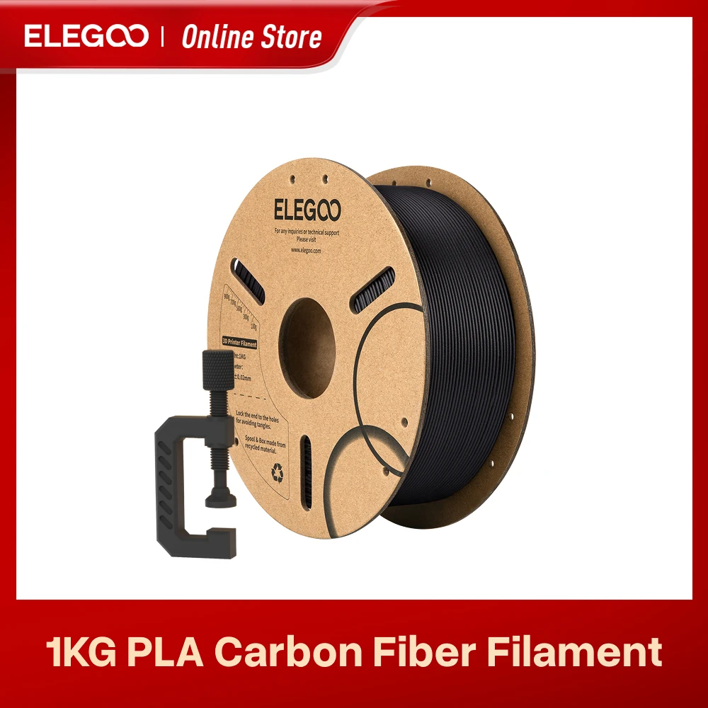 

ELEGOO Carbon Fiber PLA Filament 1.75mm Black 1KG, PLA-CF Strong, высокоточный 3D-филамент для 3D-принтеров, точность размеров +/- 0.02мм, совместим с большинством FDM-принтеров.
