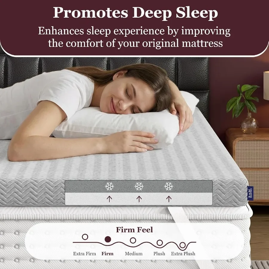 3 Inch Queen Size Firm Mattress Topper for Pressure Relief: Memory Foam, White, Cooling Gel Infused