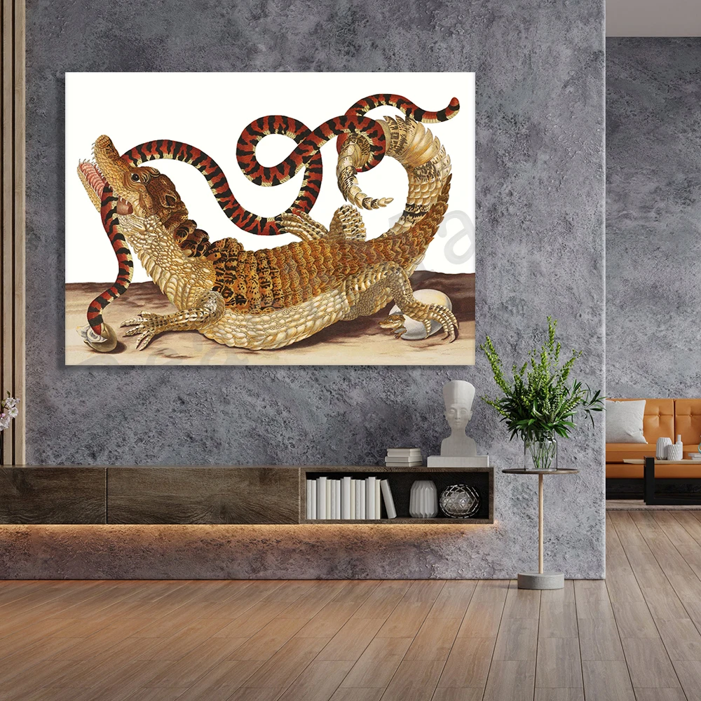 Coral Snake, 18th Century Crocodile Print - Vintage Snake Art, Reptile Ornament, Red Snake Drawing, Masculine Ornament Poster