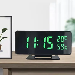 Mirror Digital Alarm Clock with Temperature Humidity 3 Alarms Snooze Desk Table Clock Night Mode 12/24H USB Electronic LED Clock