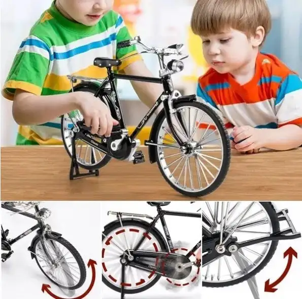 1:10 DIY Mini Retro Alloy Green Bicycle Diecast Model Metal Bike Sliding Assembled Version Simulation Collection Adult Boys Toys