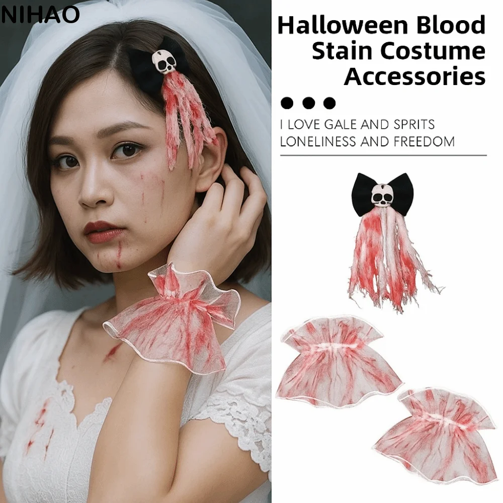 

Rose Halloween Bridal Headwear Gothic Dark Hairpin Lace Hair Clip Bracelet Bloodstain Skeleton Skeleton Hand Rose Hairpin