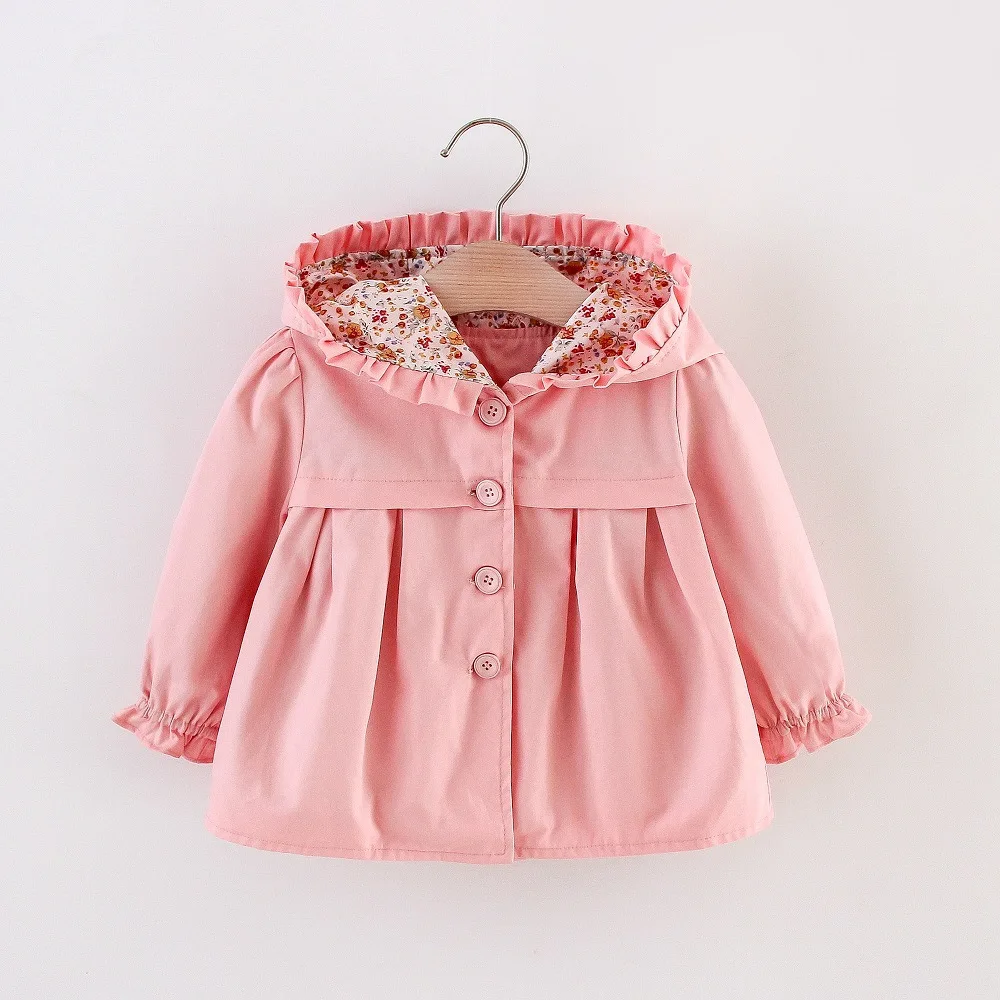 

Korean Flower Baby Girls Jackets Spring Autumn Solid Hooded Windbreaker For 0-4 Years Kids Casual Outerwear Baby Trench Coat