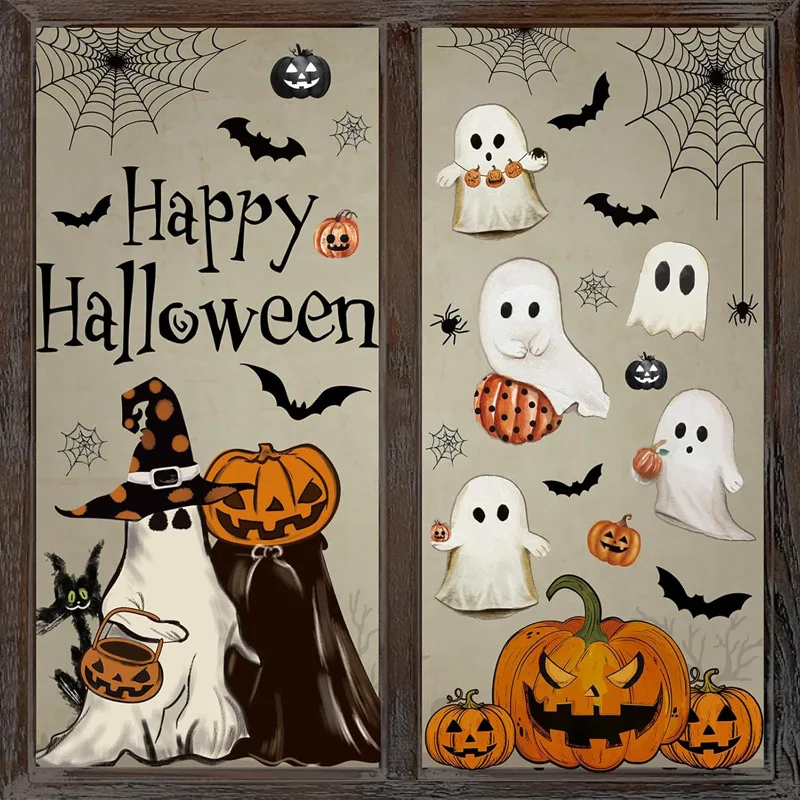 

Halloween Window Stickers Pumpkin Living Room Glass Window Decoration Electrostatic Stickers Ghost Helloween Stickers