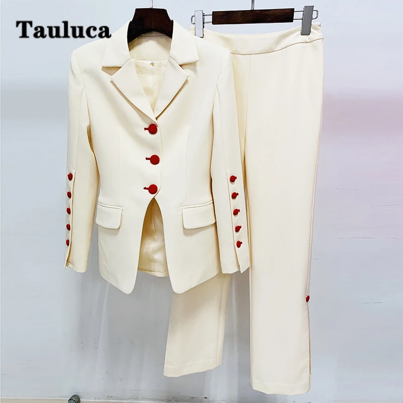 

Two Pieces Matching Sets For Women Office Lady Slim Personality Tailoring Red Single Button Suit Jacket + Straight Pants Outfits