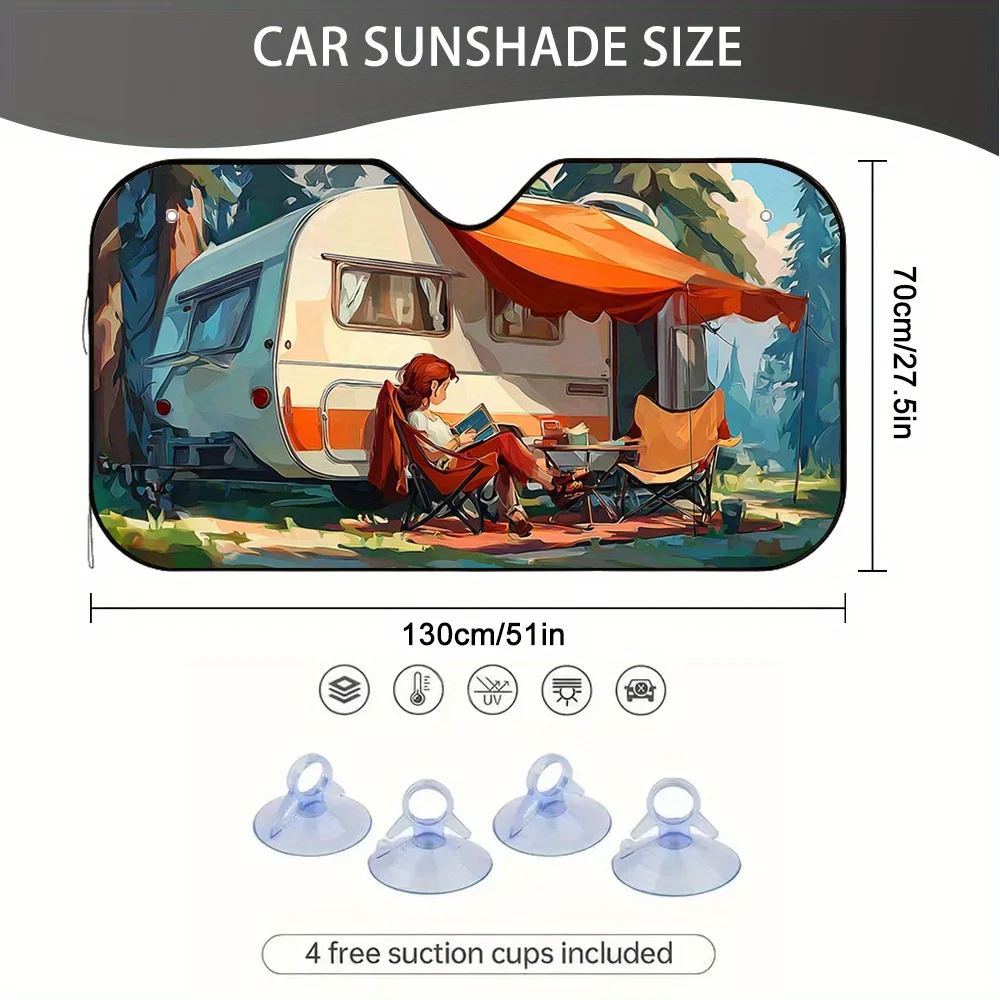 1pc Summer Camping Bliss Car Sun Visor - UV Protection & Glare Reduction, Fit For Cars, Trucks, SUVs - Maintains Cool Interior,