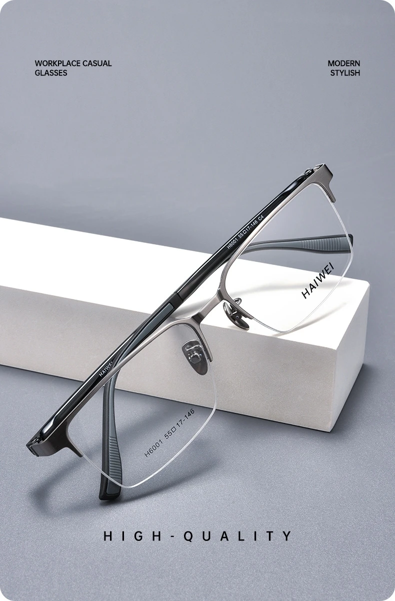 YIMARUILI Business Herren-Brille mit optischem Sehstärke und Halbrahmen, Anti-Blaulicht, photochrome multifokale quadratische Rezeptbrille – Detail 1