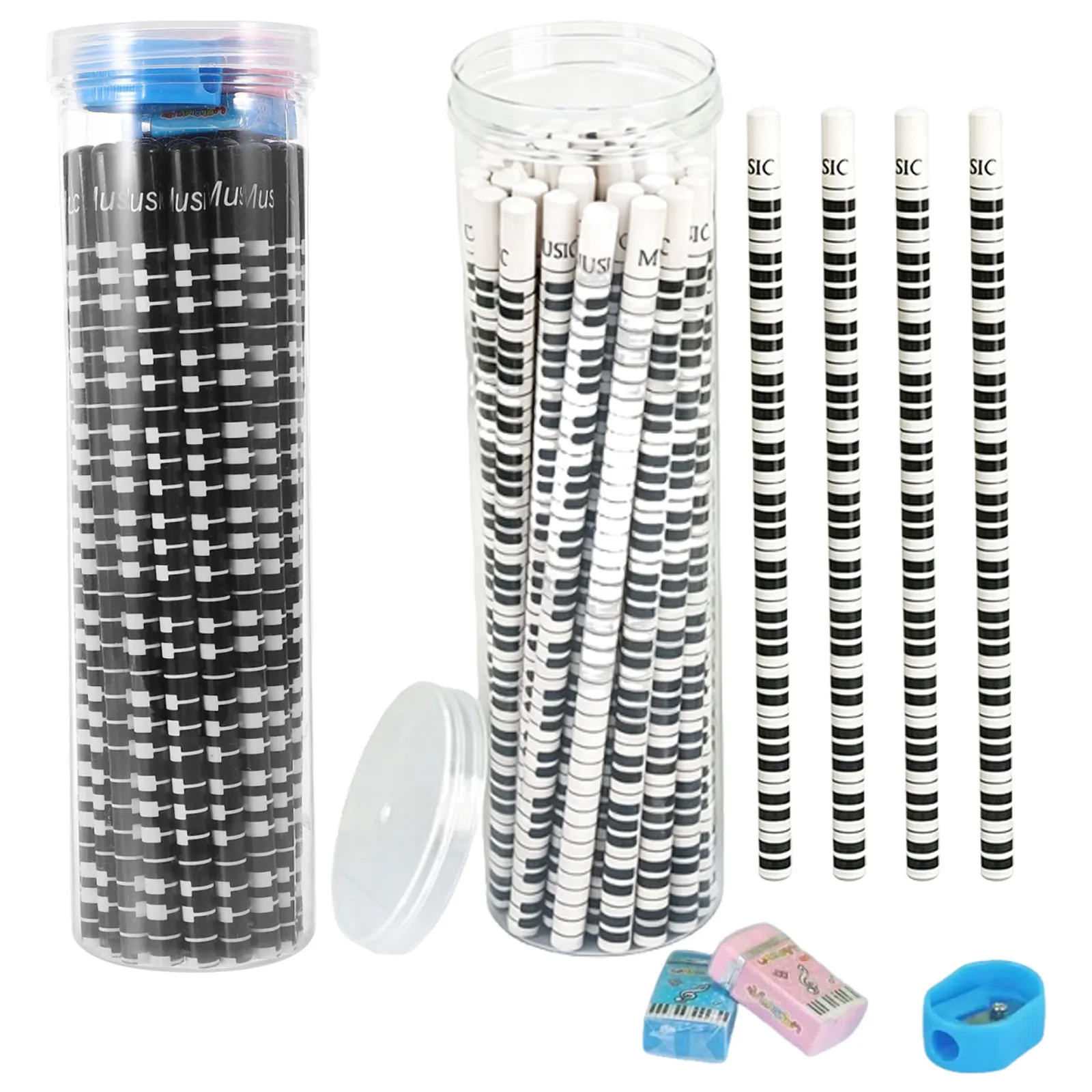 1Set Music Note Pencil For School Writing Supplies Christmas Stocking Fillers Black White Piano Keys Pattern Classroom
