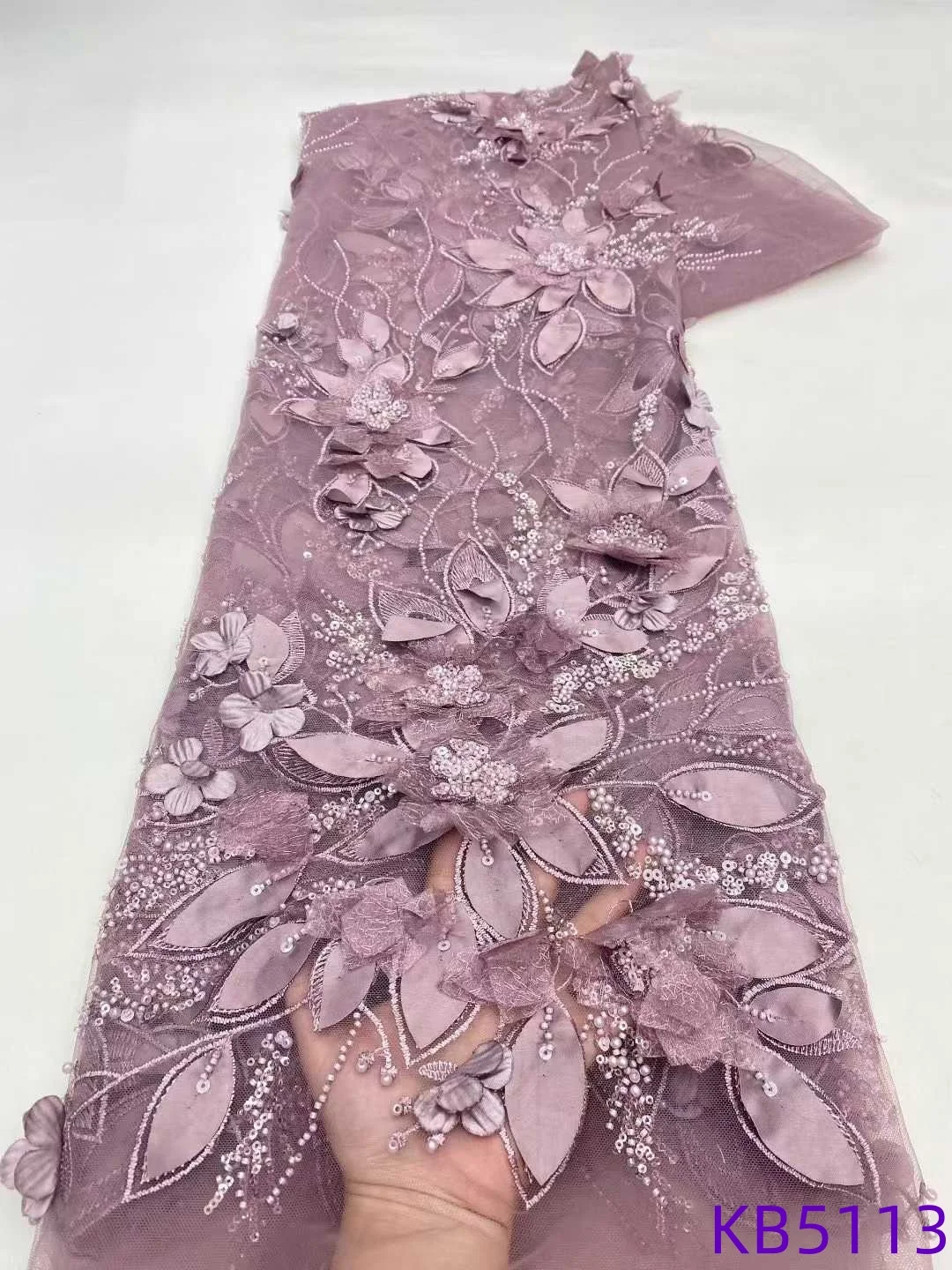 

African Sequins Beaded 3D Embroidery Lace Fabric High Quality 2025 Nigerian French Mesh Lace For Wedding Sewing Material KB5113