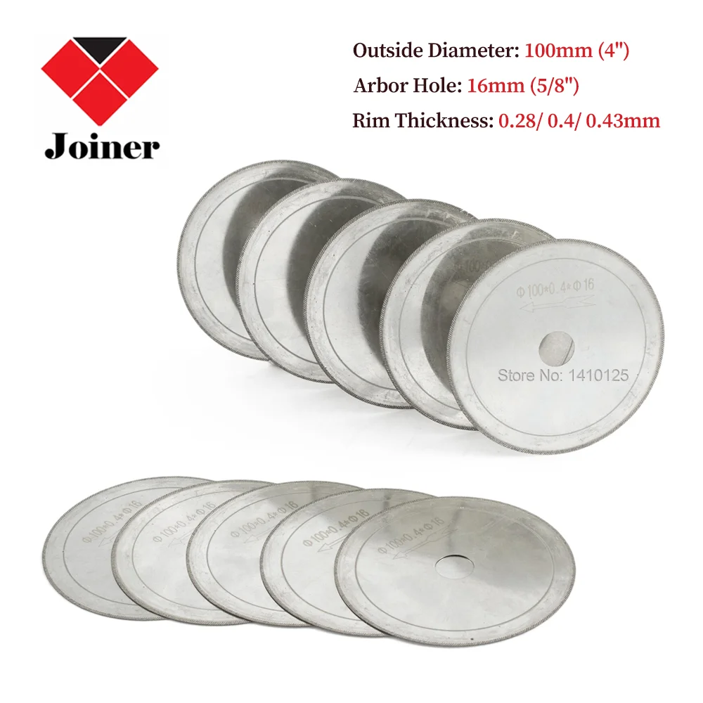 

10Pcs 4" inch 100mm Super-Thin Rim Diamond Lapidary Saw Blades Wet Cutting Disc Tools Arbor 16mm for Jewelry Gem Stone Glass