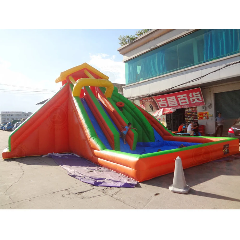 Large high-quality fun double slide with pool inflatable slide children's outdoor long slide castle