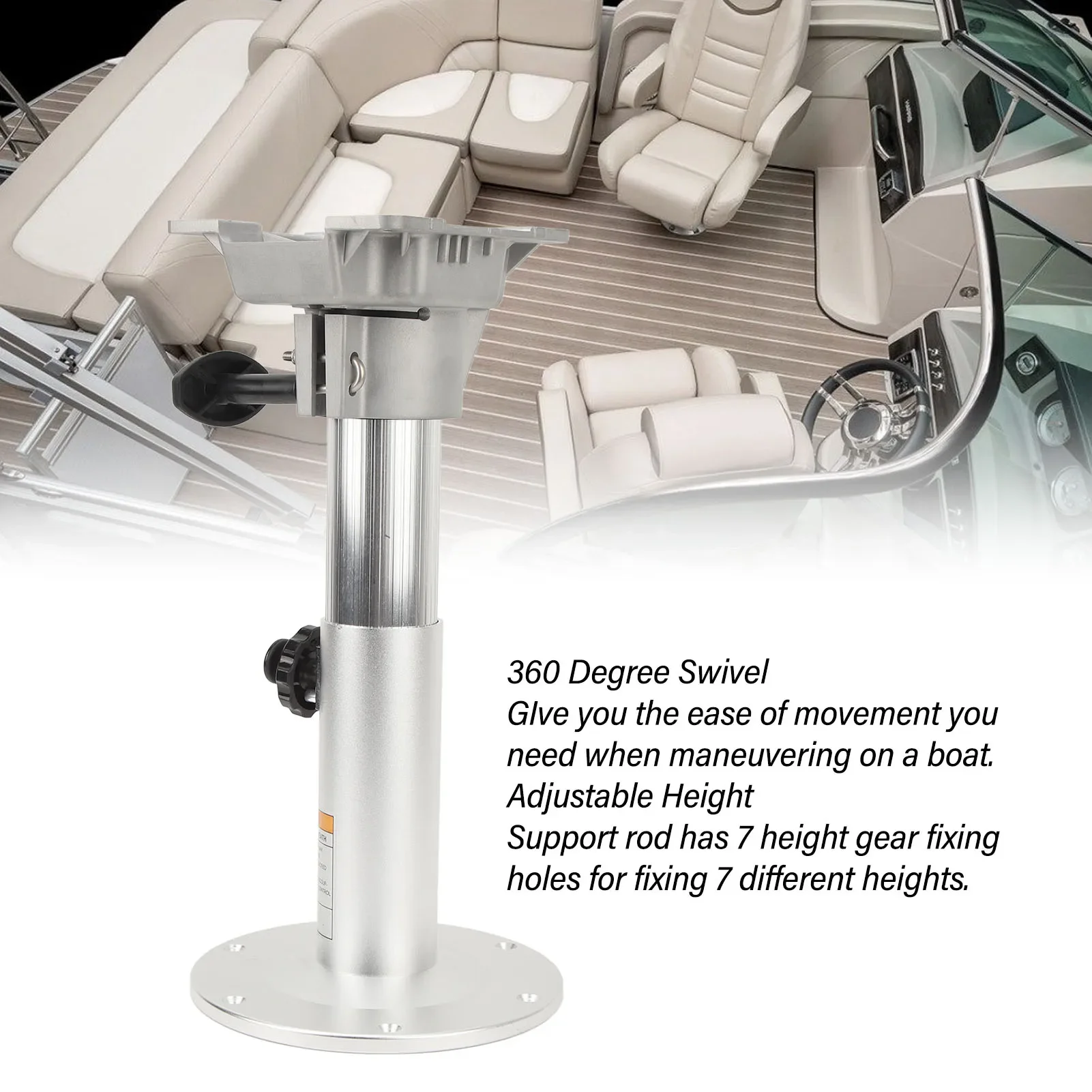 Pedestal para Asiento de Barco de Aleación de Aluminio, Giratorio 360 Grados, Altura Ajustable de 335 a 490 mm, para RV, Yate, Marino