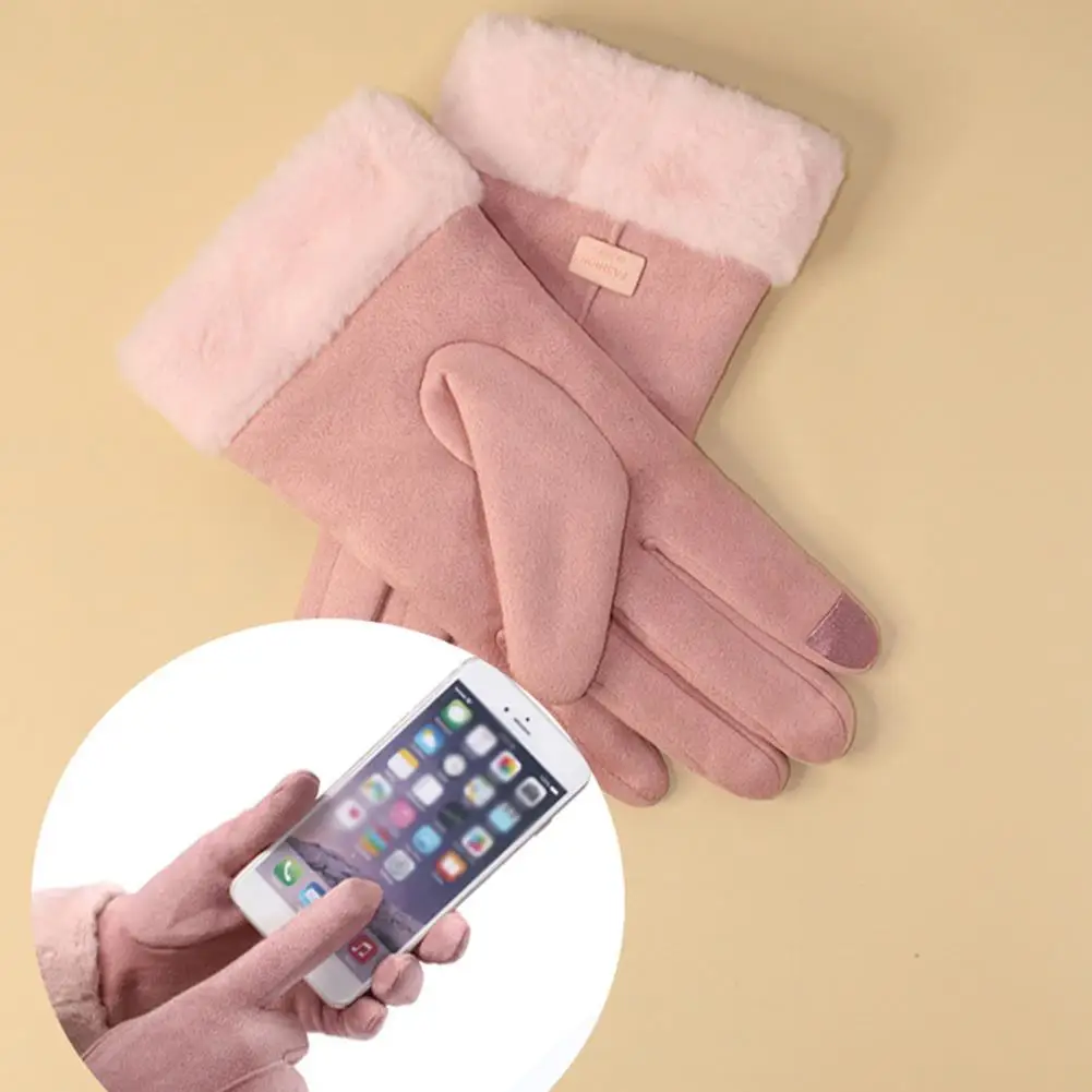 

Women Winter Thick Plush Gloves Fashion Warm Suede Outdoor Lady Touchscreen Driving Gloves Sports Cycling Mittens