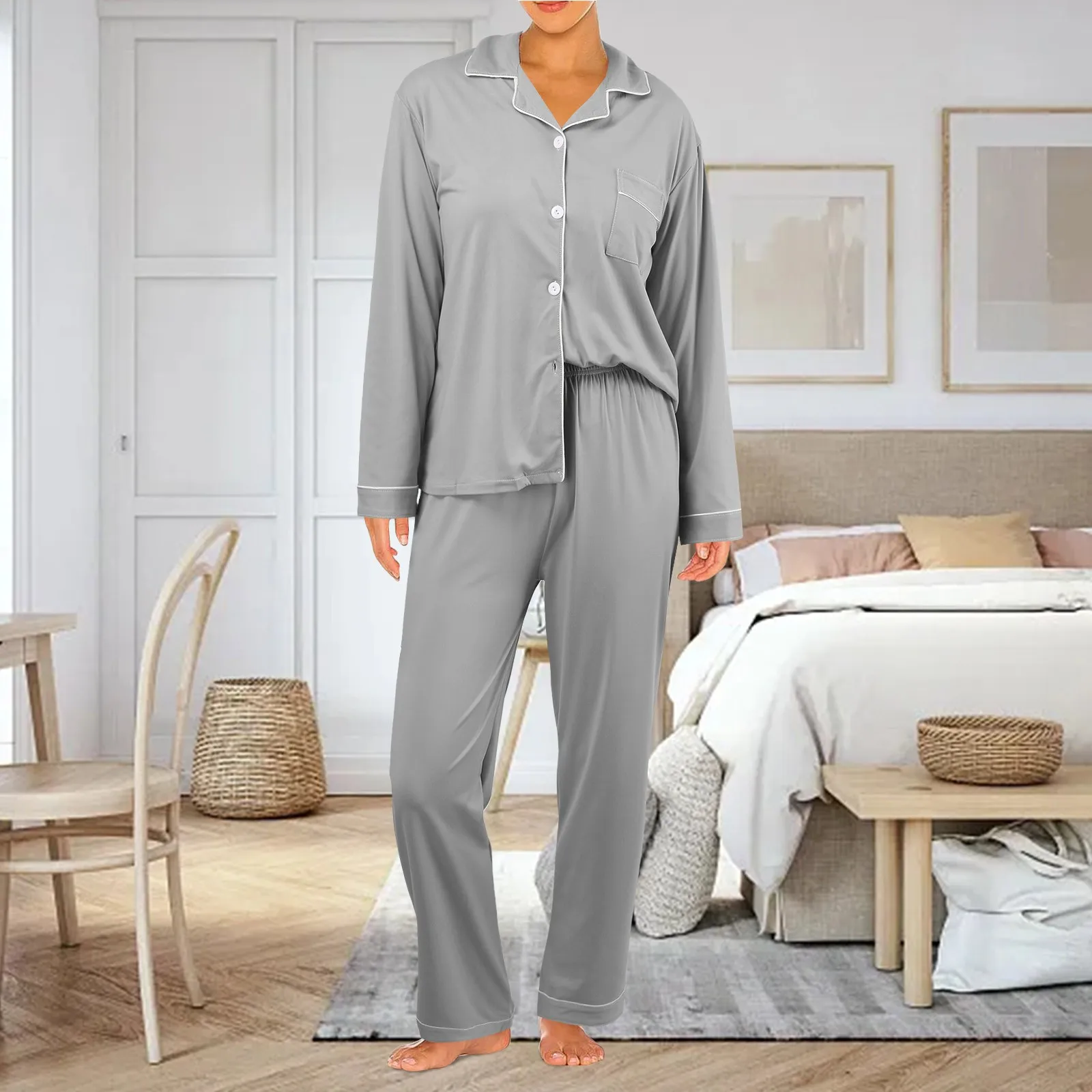 Women's Pajamas Set Soft and Comfort Nightie Spring and Autumn Style Long Sleeve Home Wear Set Nightwear Sleepwear Lingerie