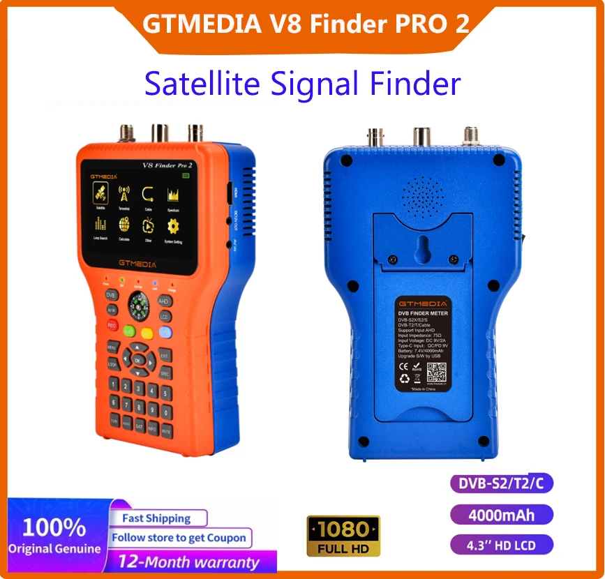 

GTMEDIA V8 Finder Pro2 Satellite Signal Finder Meter DVB-S2/T2/C Combo HD Digital Satfinder H.265 HEVC MPEG-4 Terrestrial Signal