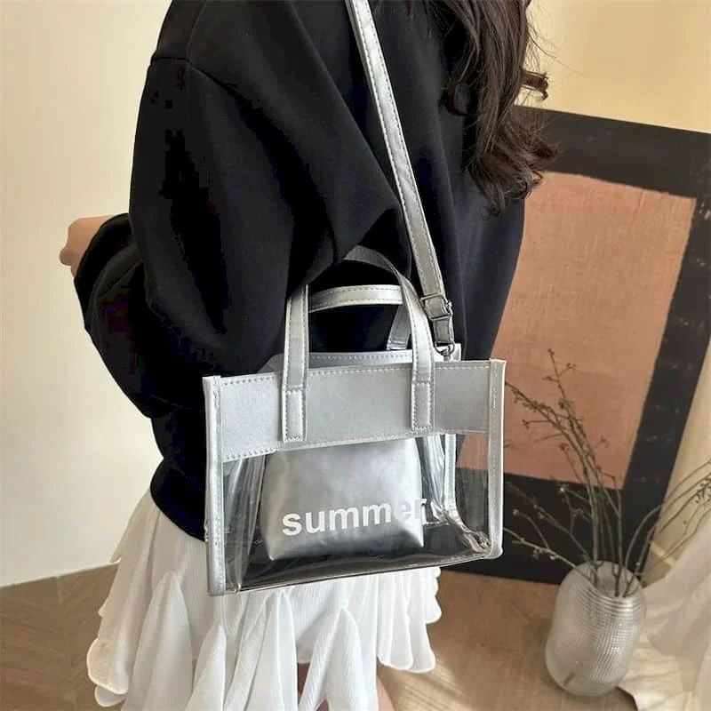 

Jelly Top-Handle Bags for Women Reusable Waterrproof PVC Crossbody Bags Casual Letter Printed Durable Gift Shopping Tote Bags