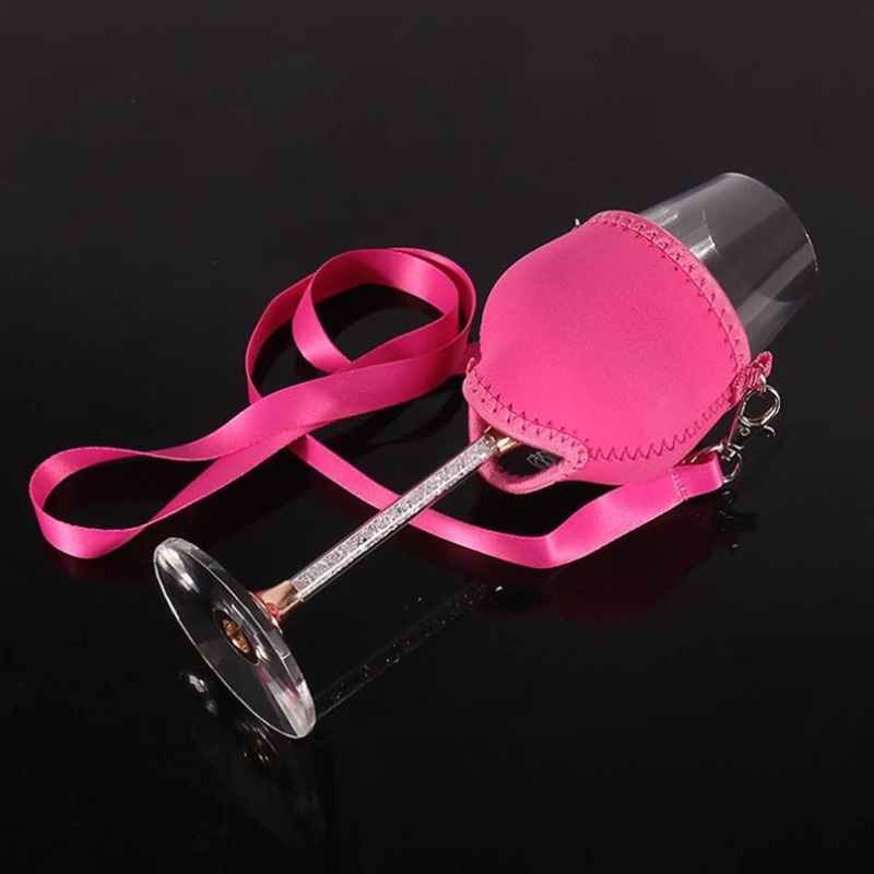 4Pcs/set Neoprene Lanyard Goblet Sleeve Champagne Glass Cover Wine Cup Holder Protective Bag Adjustable Neck Strap