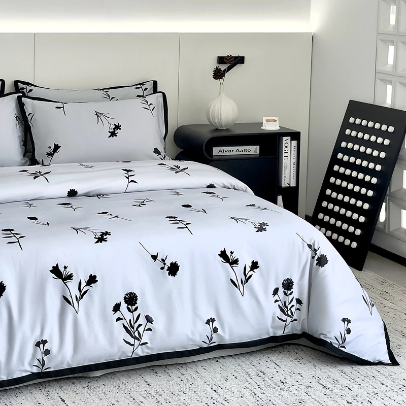 100% Cotton Bedding Set King Queen Size 4pcs Black White Style Digital Printing Duvet Cover Bed Sheet Linen Pillowcases