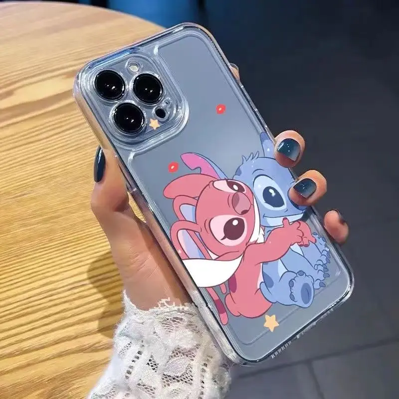 Disney Angel Embraces Stitch Phone Case For iPhone 15 14 13 12 11 Pro Max 7 8 Plus XR XS X Y2K Cartoon Anti Fall Kawaii Cover