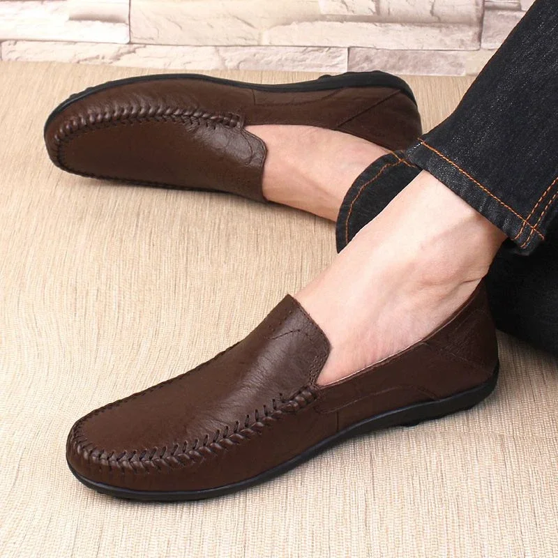 

Moccasins Italian Breathable Slip on Male Boat Plus Size Genuine Leather Men Shoes Casual Luxury Brand Formal Mens Loafers