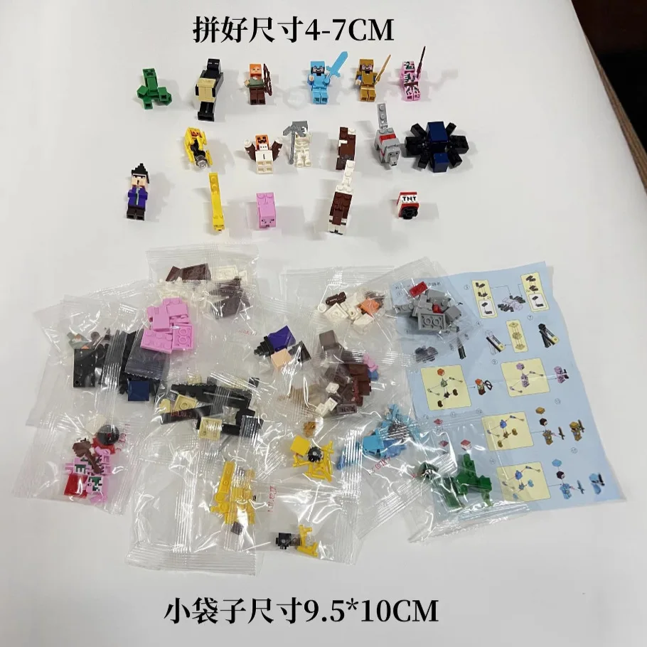 سلسلة ماين كرافت 16 قطعة/المجموعة/مجموعة مكعبات بناء MC ألعاب صغيرة مجمعة بناء كتل متوافقة لعبة شخصيات كرتونية