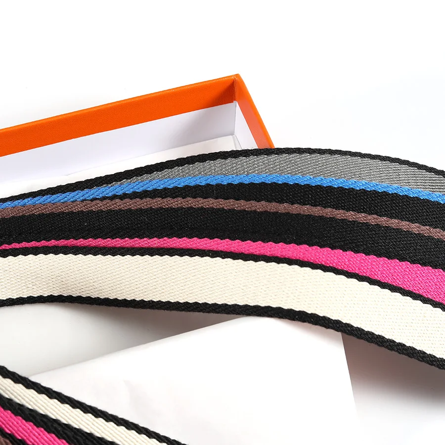 สายสะพายผ้าแคนวาสลายทางสีสันสดใส กว้าง 2.5 ซม. หนังวัวโทโก้ เหมาะสำหรับสายสะพายกระเป๋าอีเวลิน สายสะพายไหล่ เย็บมือ อุปกรณ์ตกแต่งกระเป๋า