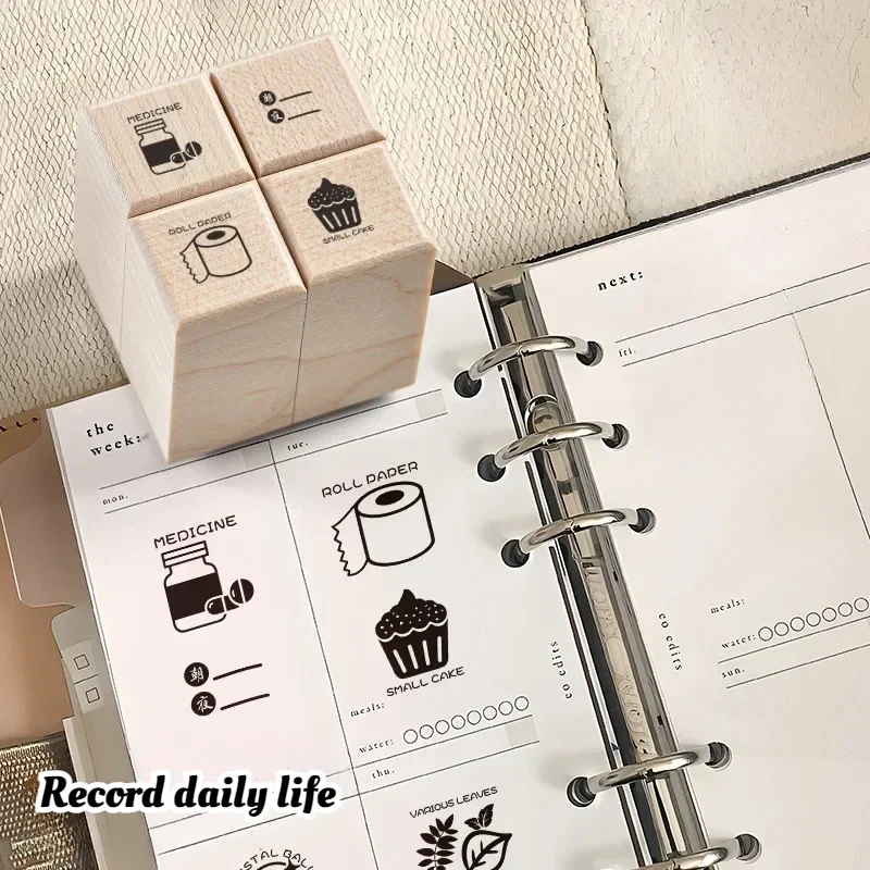 1Pc Cute Cartoon Mini Pattern Wooden Stamps Women's Period Daily Life Series Calendar Planner Stamp Scrapbook Journal Book Seal