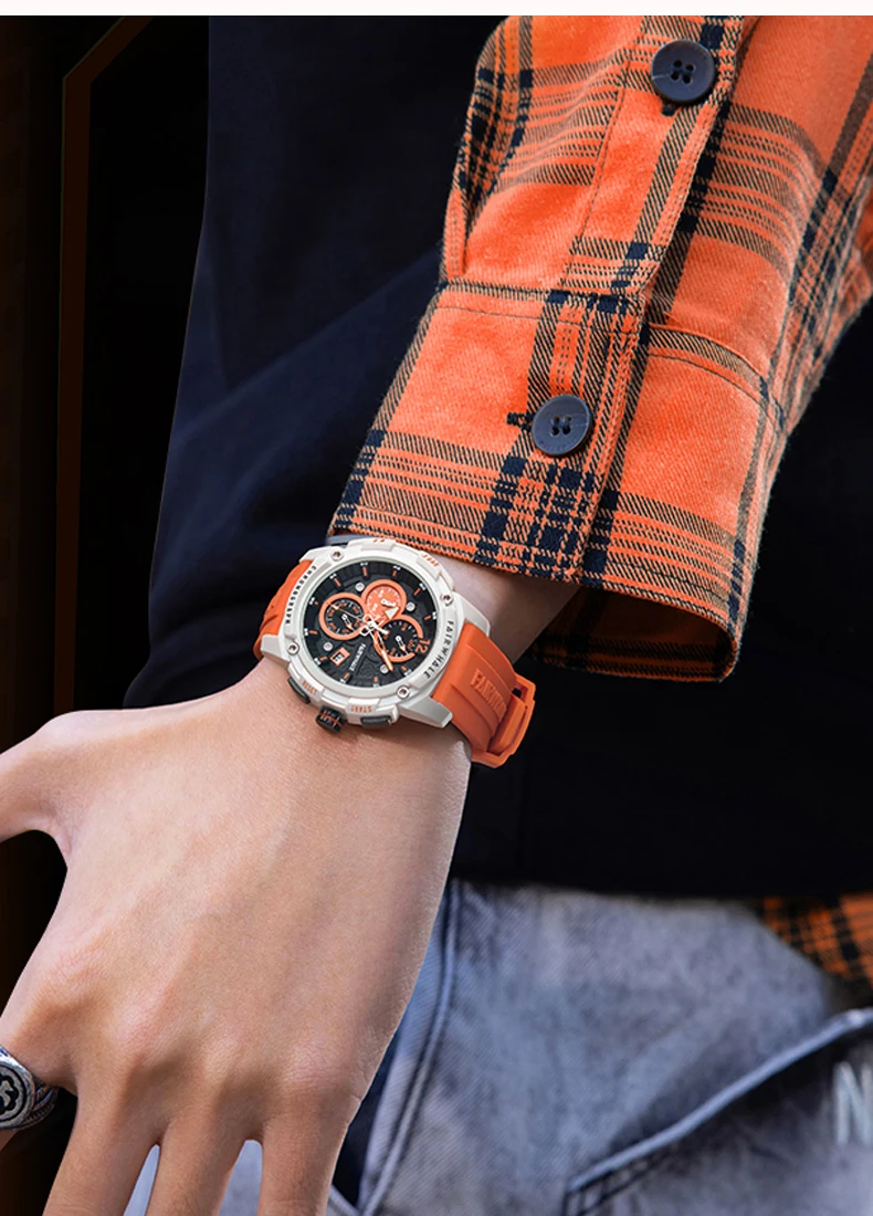 مارك Fairwhale 4360 موضة ساعات للرجال برتقالي كوارتز سيليكون حزام مقاوم للماء الرياضة كرونوغراف ساعة رجالي reloj hombre