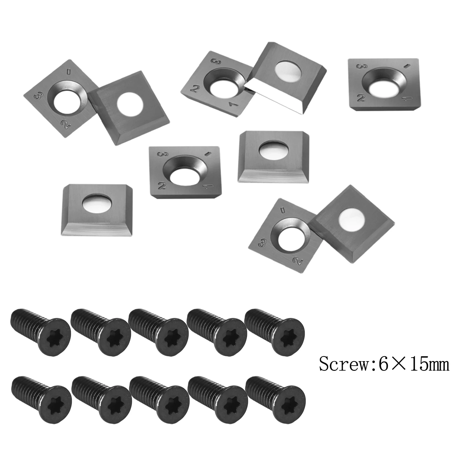 15x15x2.5mm-4R0.5 Square Carbide Replacement Cutter Inserts for Woodworking Spiral Helical Planer Head and Turning Tool 10pcs