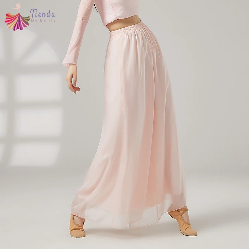 Pantaloni da danza classica Pantaloni a gamba larga da donna che scorre larghi doppi strati in chiffon Costumi di performance per pratica moderna Abbigliamento da fata