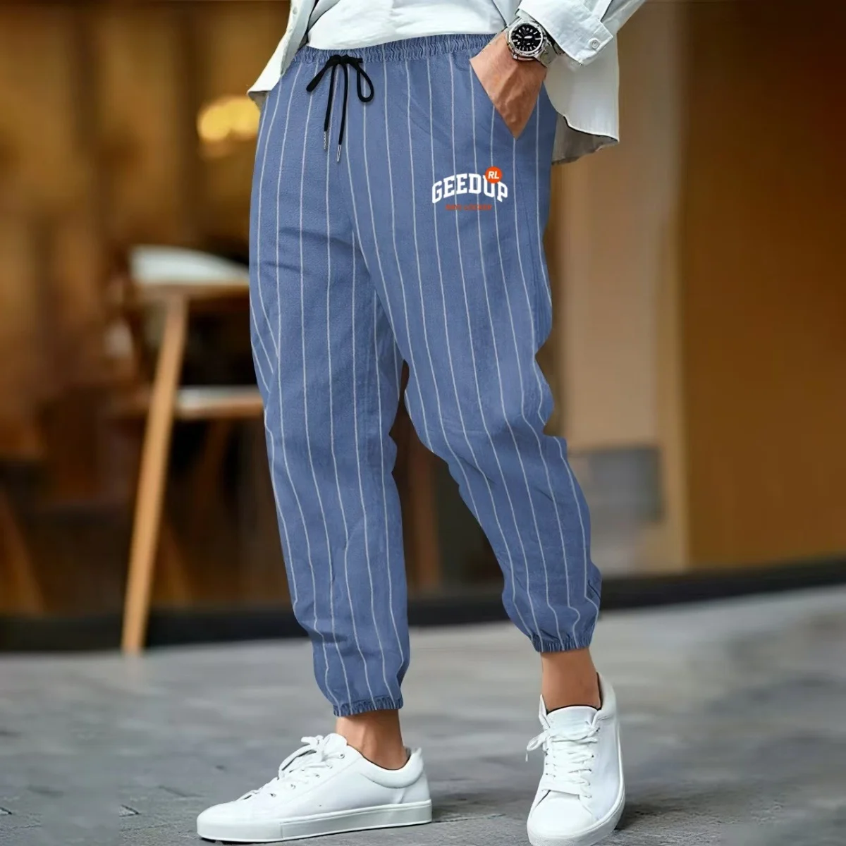 

2025 New Style Casual Men's Simple and Versatile Striped Linen Loose-Fitting Breathable Fashionable Sports Jogger Pants