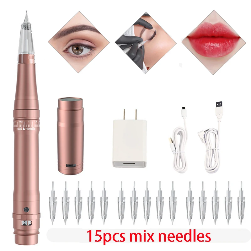 Wireless Permanent Makeup Tattoo Machine Microblading Eyebrow Lips Machine Dermographs Pen Bayonet Mixed Needle Beauty Tool Set