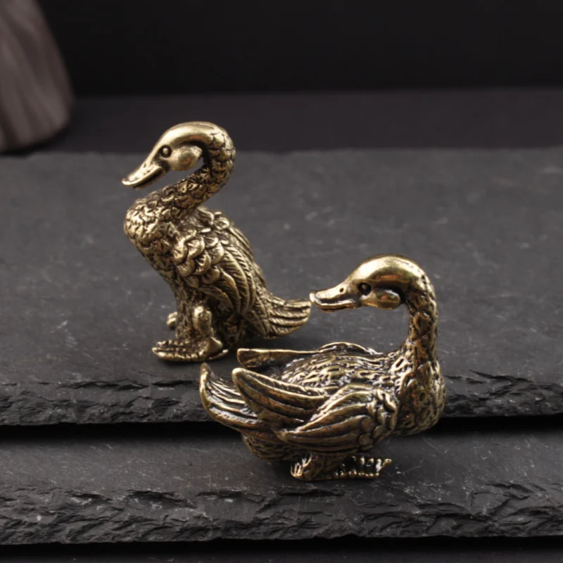 Chinese Style Solid Creative Tea Pet Ornament Office Animal Retro Brass Pair Of Mandarin Ducks Craft Copperware